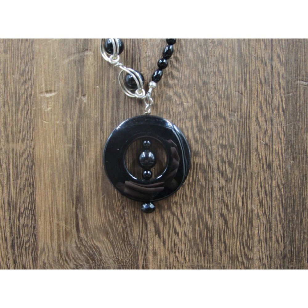 26" Sterling Silver Black Stones Handmade Long Necklace Vintage Minimalist